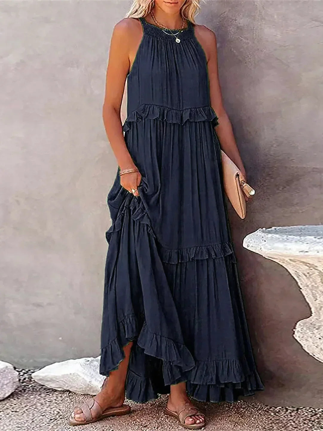 Lorena | Halterneck Dress With Ruffles and Pockets