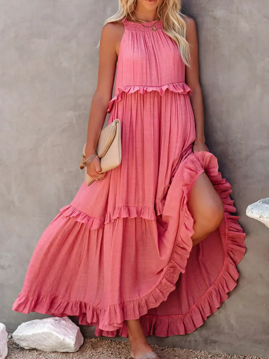Lorena | Halterneck Dress With Ruffles and Pockets