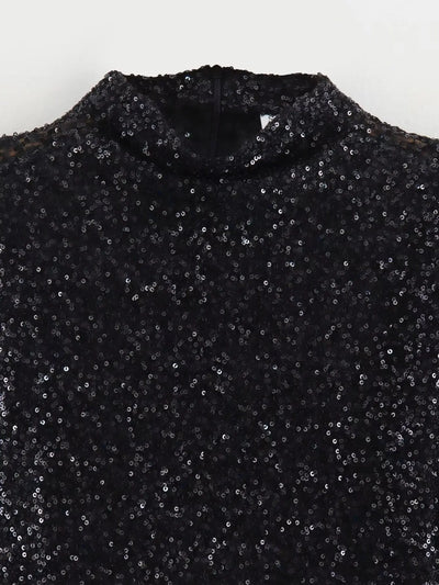 Rosena - Shoulder Padded Sequins Mini Dress