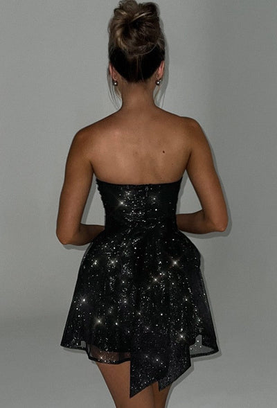 Esther - Back-Knot Strapless Sparkle Dress