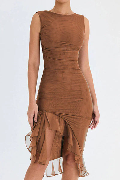 Elita | Boat-Neck Ruffle Sheath Dress