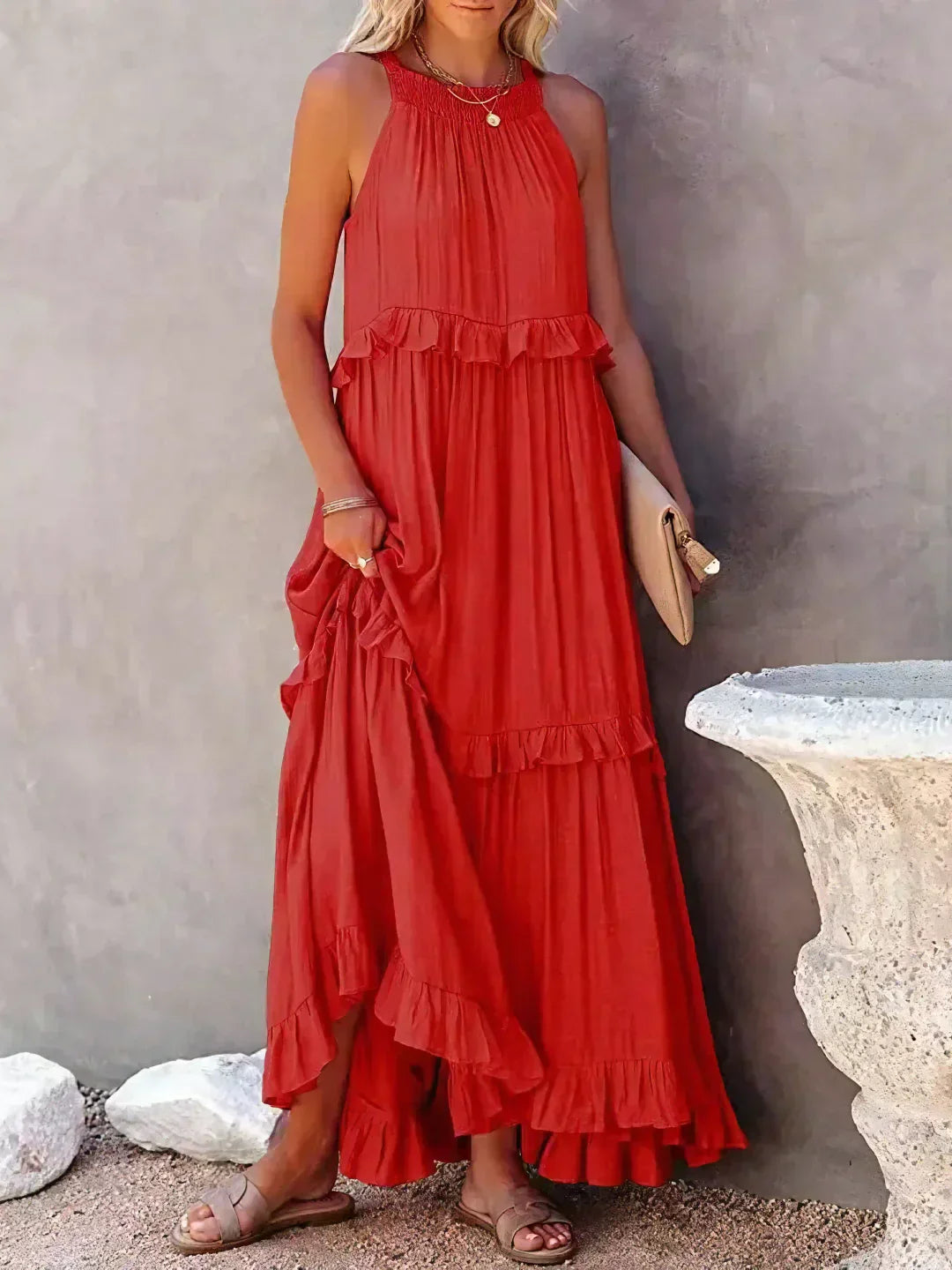 Lorena | Halterneck Dress With Ruffles and Pockets
