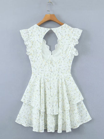 Iris | V-Neck Lace Ruffle Mini Dress