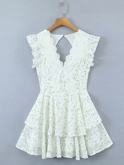 Iris | V-Neck Lace Ruffle Mini Dress