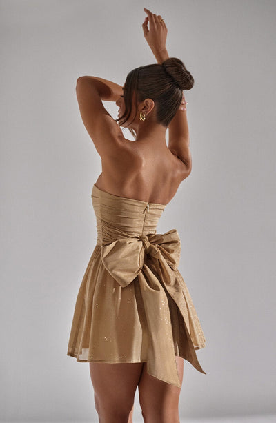 Esther - Back-Knot Strapless Sparkle Dress