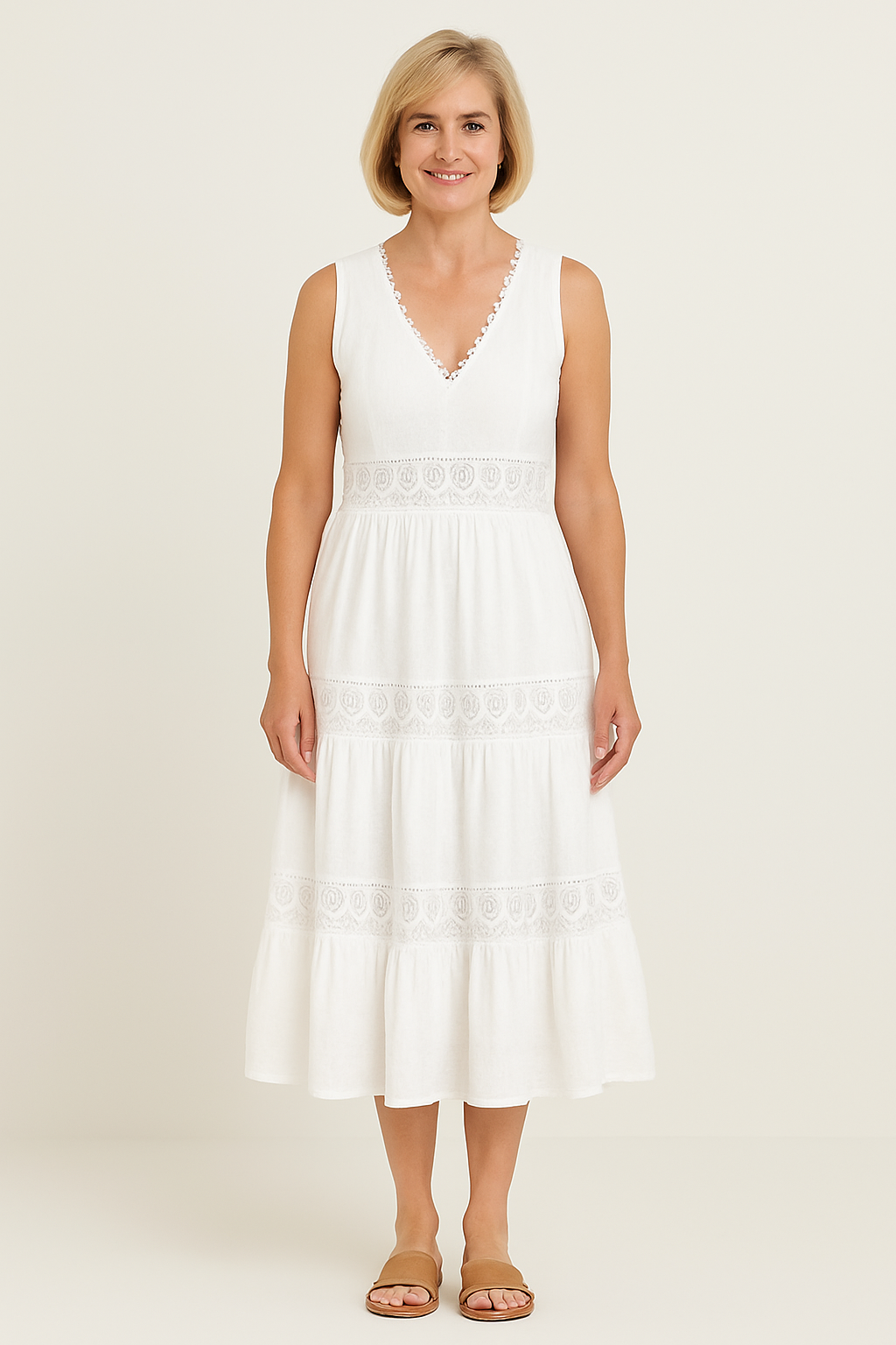 Emily | Sleeveless Midi Dress with Elegant Lace Details