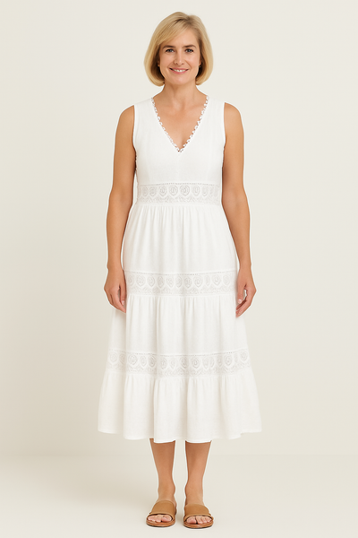 Emily | Sleeveless Midi Dress with Elegant Lace Details