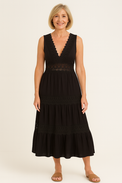 Emily | Sleeveless Midi Dress with Elegant Lace Details